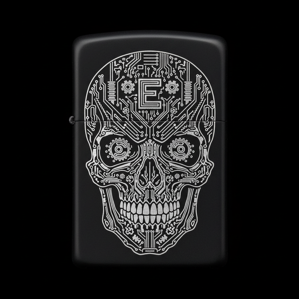 Benzinli Çakmak Kuru Kafa Figürlü E Harfli Tasarım - V13 - Image 1