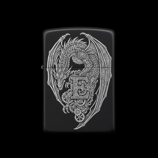 Benzinli Çakmak Ejderha Figürlü E Harfli Tasarım - V80 - Image 1