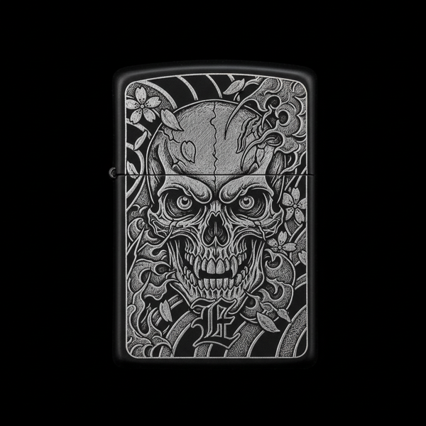 Benzinli Çakmak Kuru Kafa Figürlü E Harfli Tasarım - V14 - Image 1