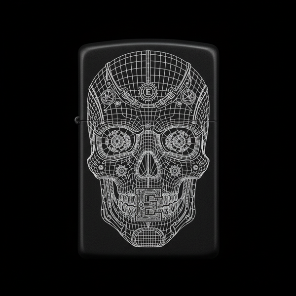 Benzinli Çakmak Kuru Kafa Figürlü E Harfli Tasarım - V40 - Image 1