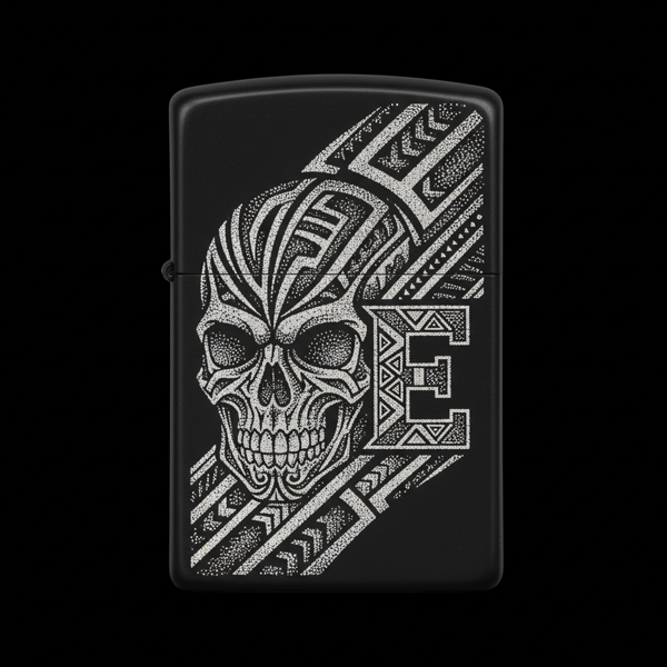 Benzinli Çakmak Kuru Kafa Figürlü E Harfli Tasarım - V16 - Image 1