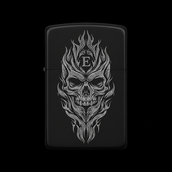 Benzinli Çakmak Kuru Kafa Figürlü E Harfli Tasarım - V95 - Image 1