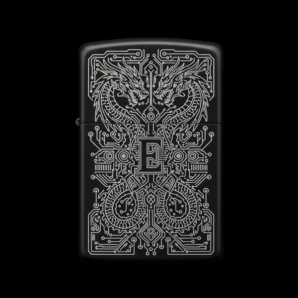 Benzinli Çakmak Ejderha Figürlü E Harfli Tasarım - V60 - Image 1