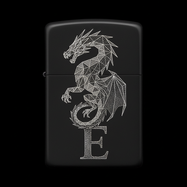 Benzinli Çakmak Ejderha Figürlü E Harfli Tasarım - V27 - Image 1