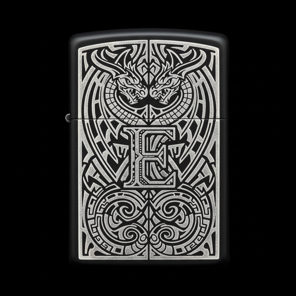 Benzinli Çakmak Ejderha Figürlü E Harfli Tasarım - V84 - Image 1