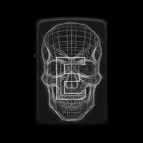 Benzinli Çakmak Kuru Kafa Figürlü E Harfli Tasarım - V62 - Image 1