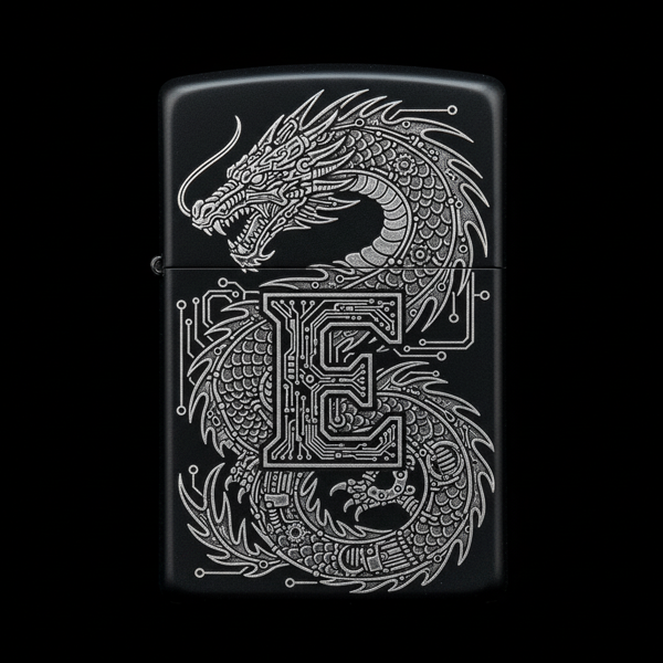 Benzinli Çakmak Ejderha Figürlü E Harfli Tasarım - V28 - Image 1