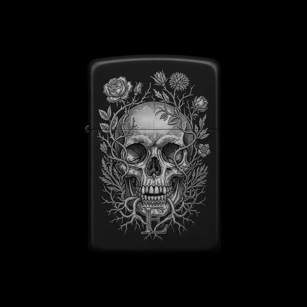 Benzinli Çakmak Kuru Kafa Figürlü E Harfli Tasarım - V43 - Image 1