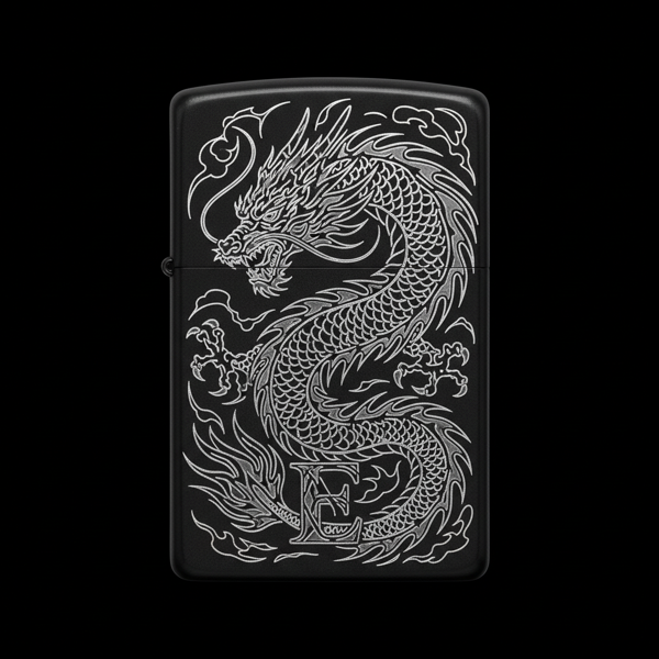 Benzinli Çakmak Ejderha Figürlü E Harfli Tasarım - V89 - Image 1