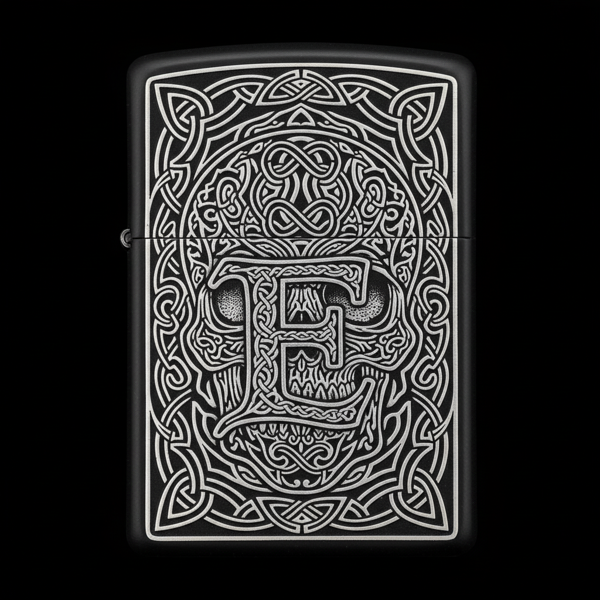 Benzinli Çakmak Kuru Kafa Figürlü E Harfli Tasarım - V21 - Image 1