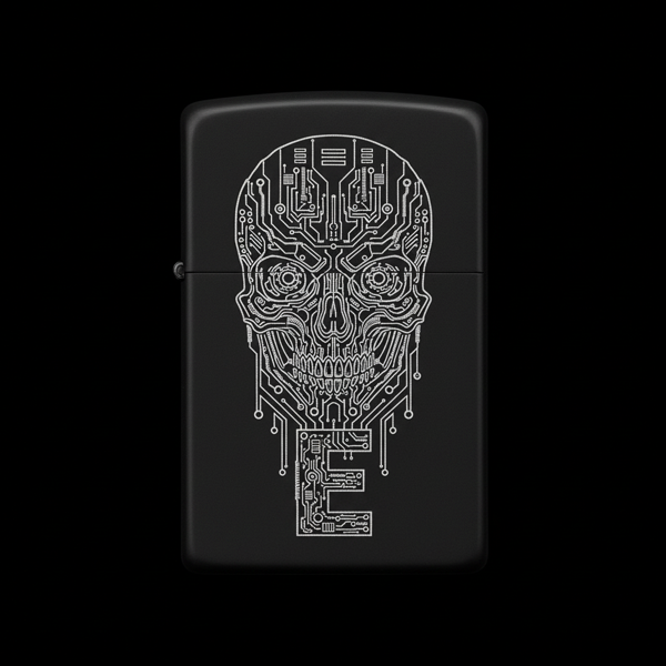 Benzinli Çakmak Kuru Kafa Figürlü E Harfli Tasarım - V22 - Image 1