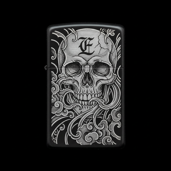 Benzinli Çakmak Kuru Kafa Figürlü E Harfli Tasarım - V72 - Image 1