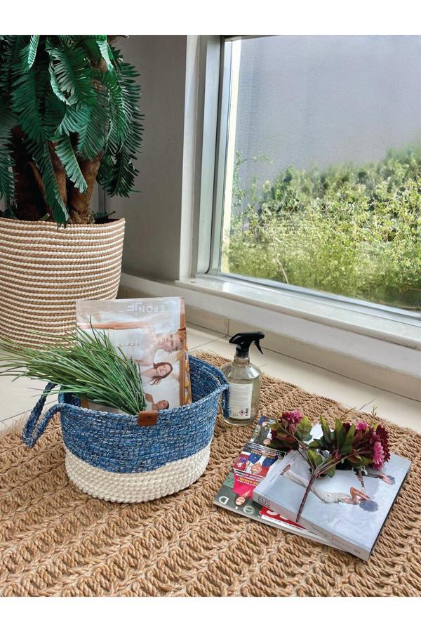 Home İnn Kulplu Düzenleyici Sepet Leke Tutmaz Beyaz-Mavi 31X20 Cm - Image 1