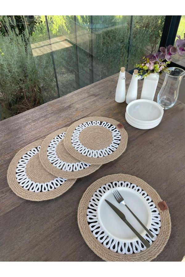 Home İnn 4 Kişilik Yuvarlak Amerikan Servis Özel Tasarım Jüt 33 X 33 Cm - Image 1