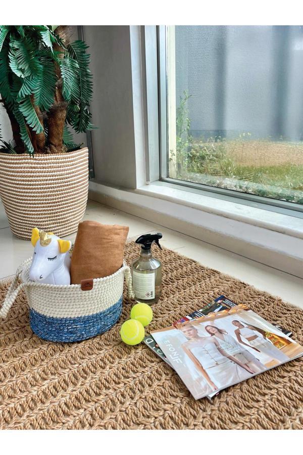 Home İnn Kulplu Düzenleyici Sepet Leke Tutmaz Mavi-Beyaz 31X20 Cm - Image 1