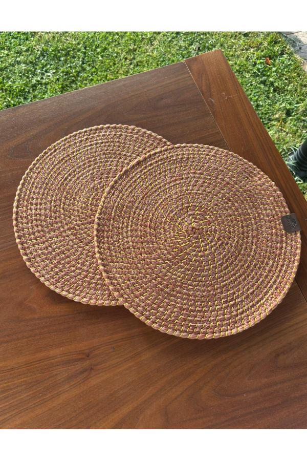 Home İnn Hasır Görünümlü 2'Li Amerikan Servis-Leke Tutmaz Turuncu 33 X 33 Cm - Image 1