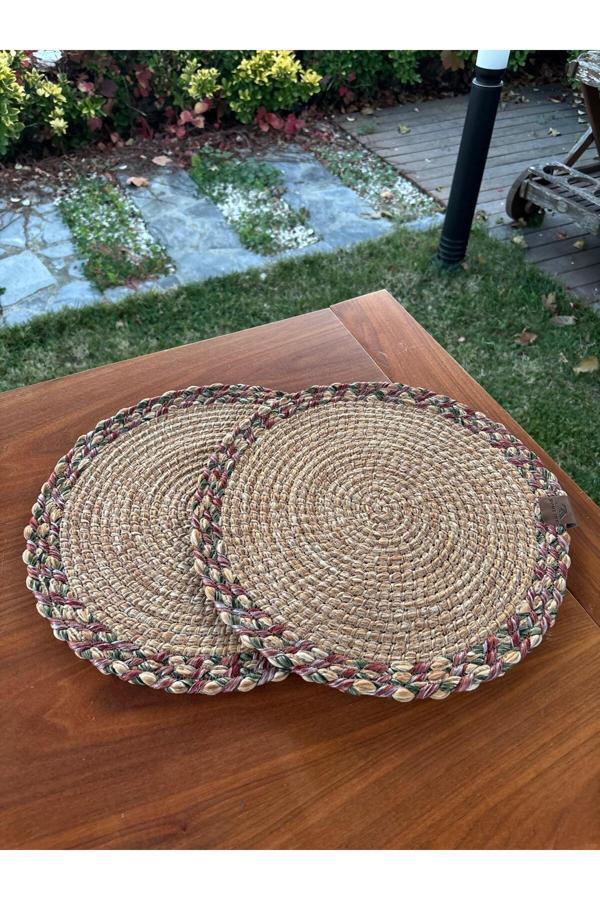 Home İnn Natural Tarz Yeşil Kırmızı Renk Yuvarlak 2’Li Supla Seti – Şık Masa Sunumları İçin – 33X33 Cm - Image 1