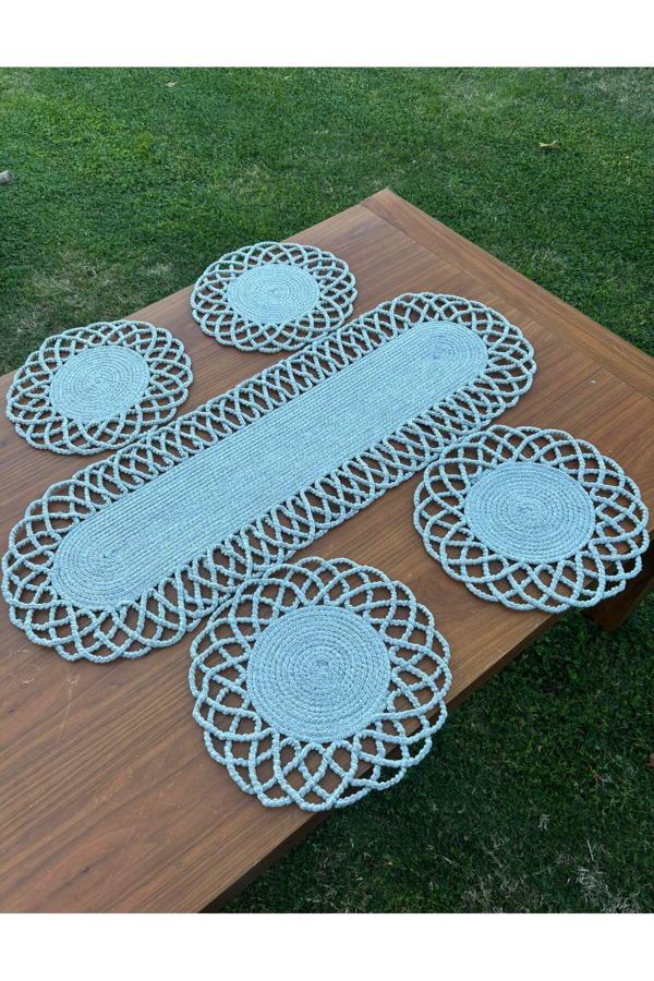 Home İnn 4 Kişilik Hasır Görünümlü Amerikan Servis Ve Runner Takımı - Image 1