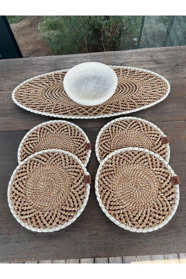 Home İnn 4 Kişilik Sofra Seti Kahverengi-Beyaz Amerikan Servis- Runner - Leke Tutmaz - Image 1