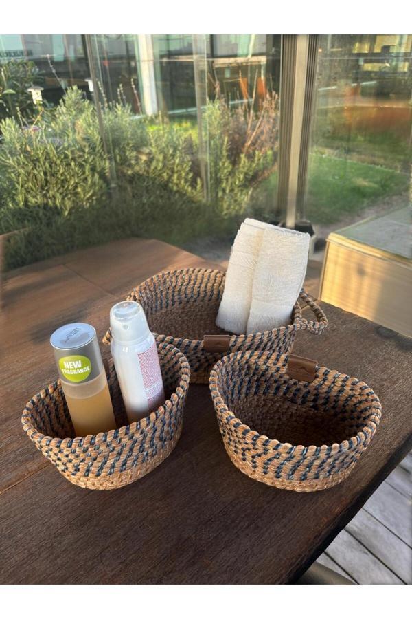 Home İnn 3'Lü Düzenleyici Sepet Set - Dekoratif - Leke Tutmaz Mavi/Natural - Image 1