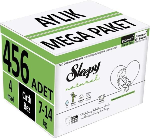 Sleepy Bebek Bezi Natural Beden:4 (7-14Kg) Maxi 456 Adet Aylık Mega Pk - Image 1