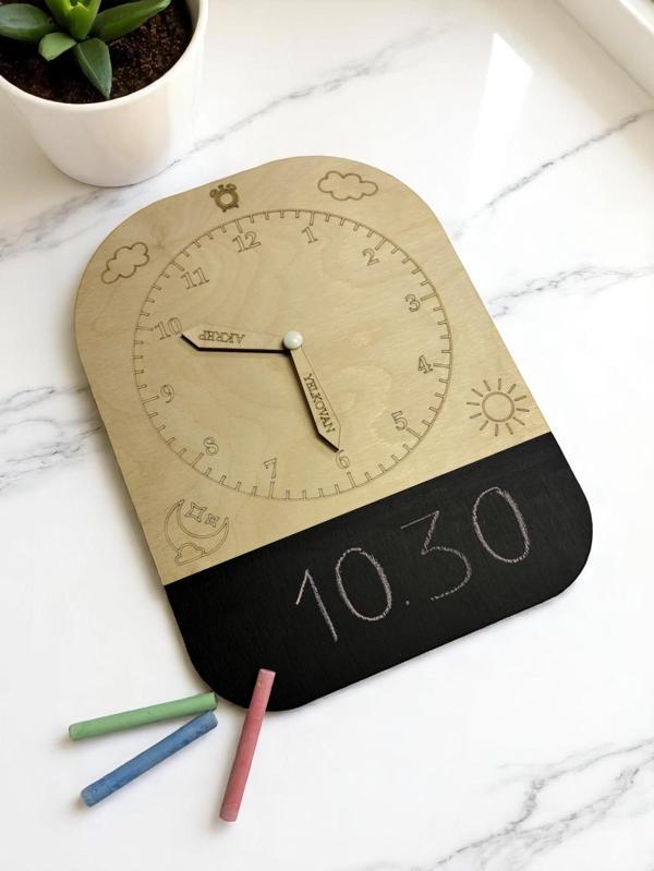 Zaman Kaşifi, Analog Saat Öğrenimi, Kara Tahtalı Yüzey, Montessori Ahşap Saat Öğrenim Oyuncağı - Image 1