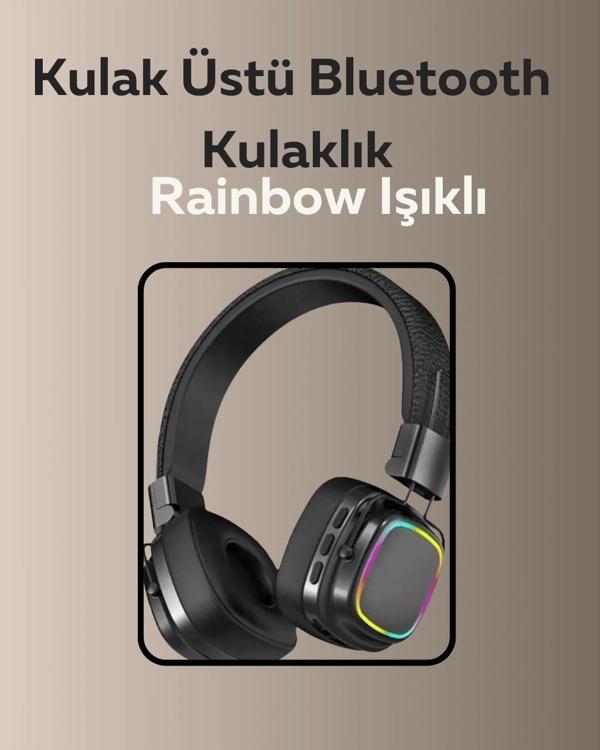 Bluetooth 5.3 Rainbow Işıklı Kulak Üstü Kablosuz Kulaklık - Image 1