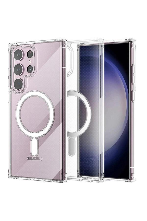 Samsung Galaxy S23 Ultra Kılıf Magneticsafe Şeffaf Silikon - Şeffaf-(5796) - Image 1