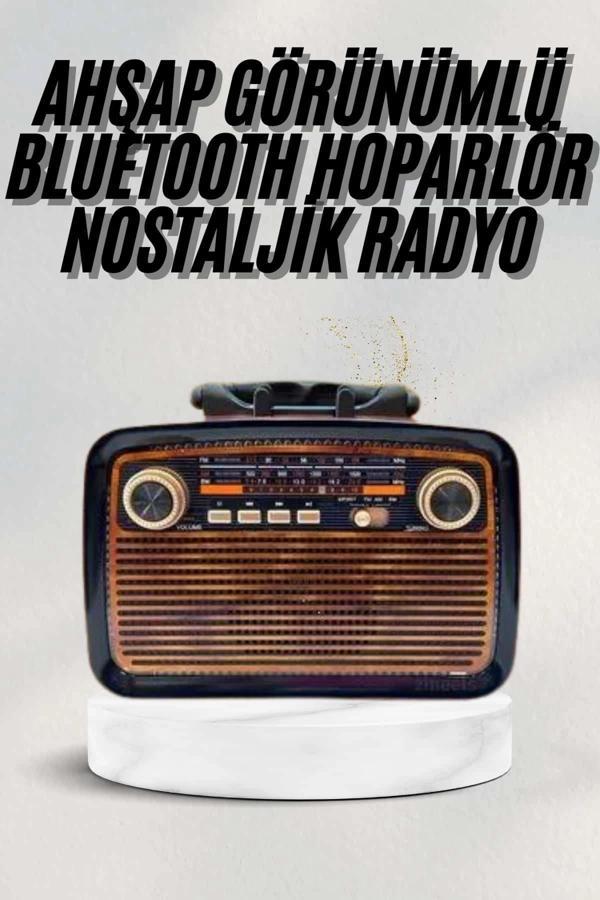Bluetooth Hoparlör Ahşap Renk Vintage Işıklı Nostaljik Radyo Fm Ahşap Görünümlü - Image 1