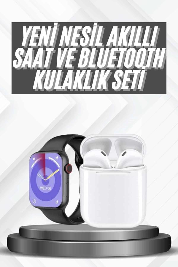 Akıllı Saat Gümüş Kasa Bluetooth Kulaklık Hediyeli Çok Fonksiyonlu İkili Set - Image 1