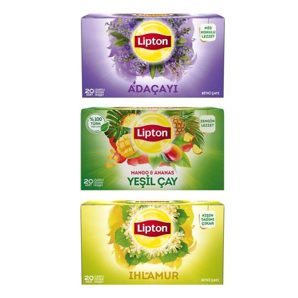 Lipton Bitki Çayı 20 li Adaçayı-Ihlamur-Yeşil Çay Mango Ananas 3 lü Set - Image 1