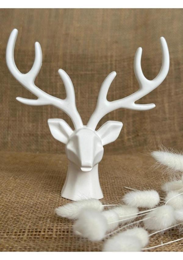 Geyik Heykeli, Beyaz Renk Yüksek Kaliteli Malzeme El Yapımı Dekoratif Heykel Obje, Hediyelik Dekoratif Geyik Heykeli, Ev Dekoru, Masa Dekoru - Image 1