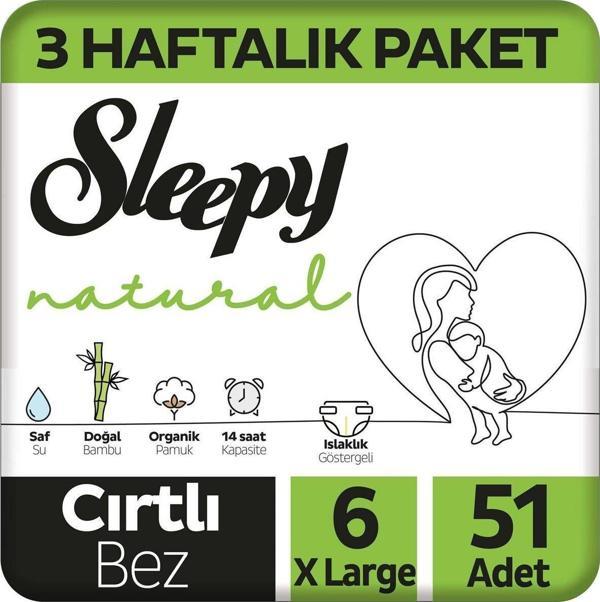 Sleepy Natural 3 Haftalık Paket Bebek Bezi 6 Numara Xlarge 51 Adet - Image 1