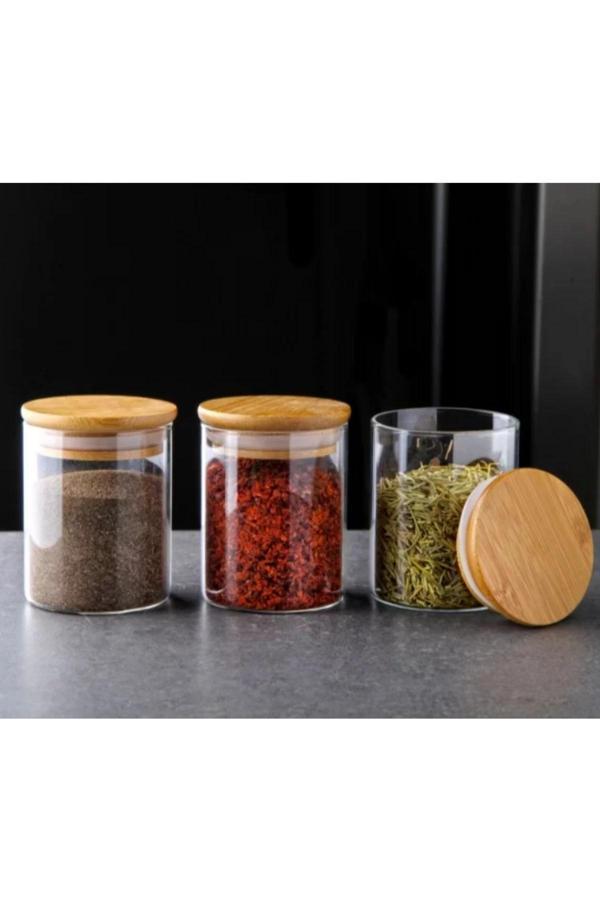 Gönül GNL3834 Bambu Kapaklı Borosilikat Cam Kavanoz 6.5x8 cm 1 Adet - Image 1