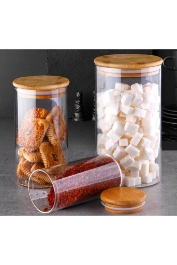 Gönül GNL3839 Bambu Kapaklı Borosilikat Cam Kavanoz 3'lü - Image 1