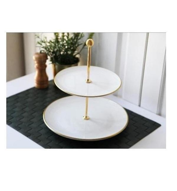 Gönül 2800 Gold Detaylı Beyaz Katlı Seramik Kurabiyelik - Image 1