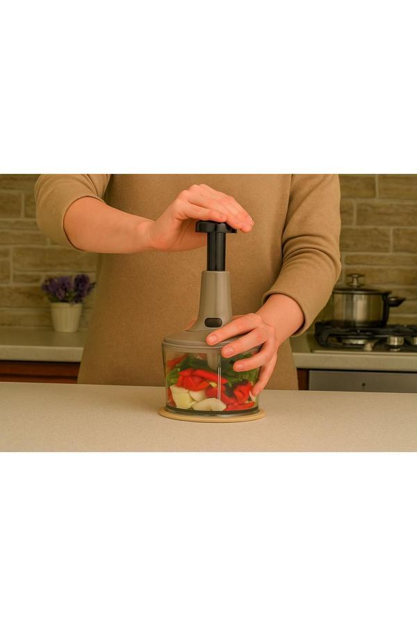 El Rondosu 3 Bıçaklı Kilitli Doğrayıcı – Sebze Meyve Doğrama Aparatı Füme Rengi - Image 1