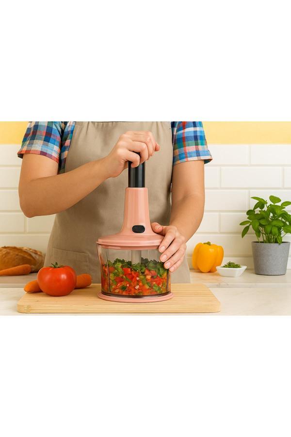 El Rondosu 3 Bıçaklı Kilitli Doğrayıcı – Sebze Meyve Doğrama Aparatı Pudra Rengi - Image 1