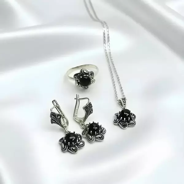 Rüzgar Kadın Oltu Taşı ve Gümüş Takı Seti - Image 1