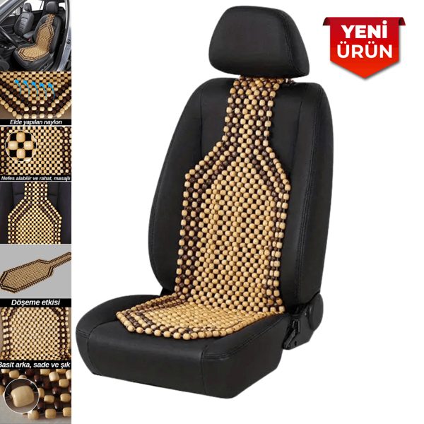 Boncuklu Ahşap Koltuk Minderi – 130x40 cm, Araç Koltuk Minderi BR4804233 - Image 1