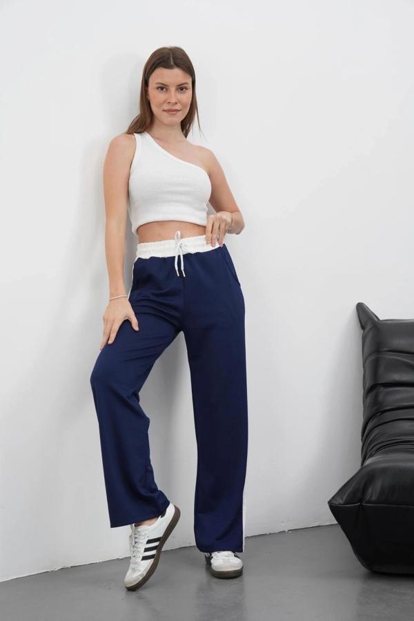 Şeritli garnili pantolon lacivert - Image 1