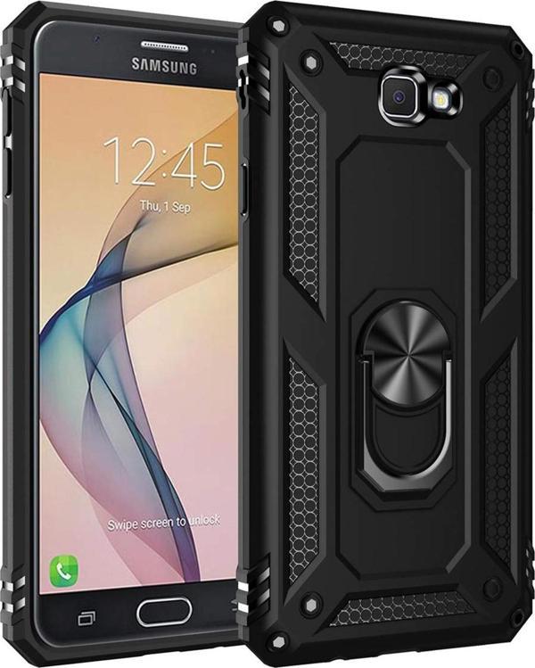 Microsonic Samsung Galaxy J7 Prime 2 Kılıf Military Ring Holder Siyah - Image 1