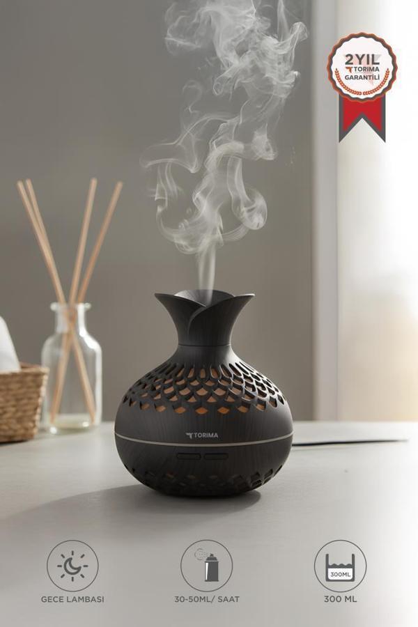 TORIMA H15 Koyu Kahve Led Işıklı 300ml Sessiz Ultrasonik Flower Hava Nemlendirici - Image 1