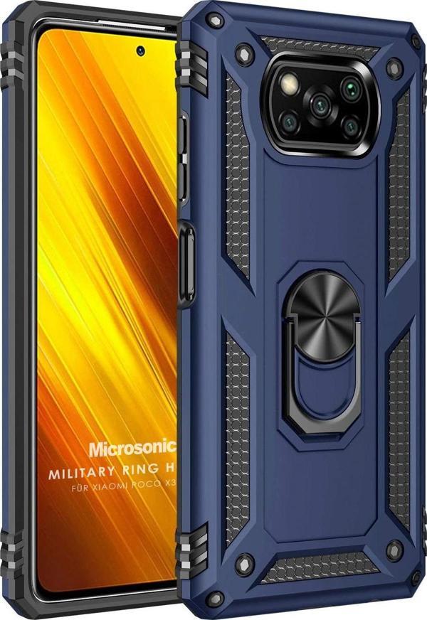 Microsonic Xiaomi Poco X3 Pro Kılıf Military Ring Holder Lacivert - Image 1