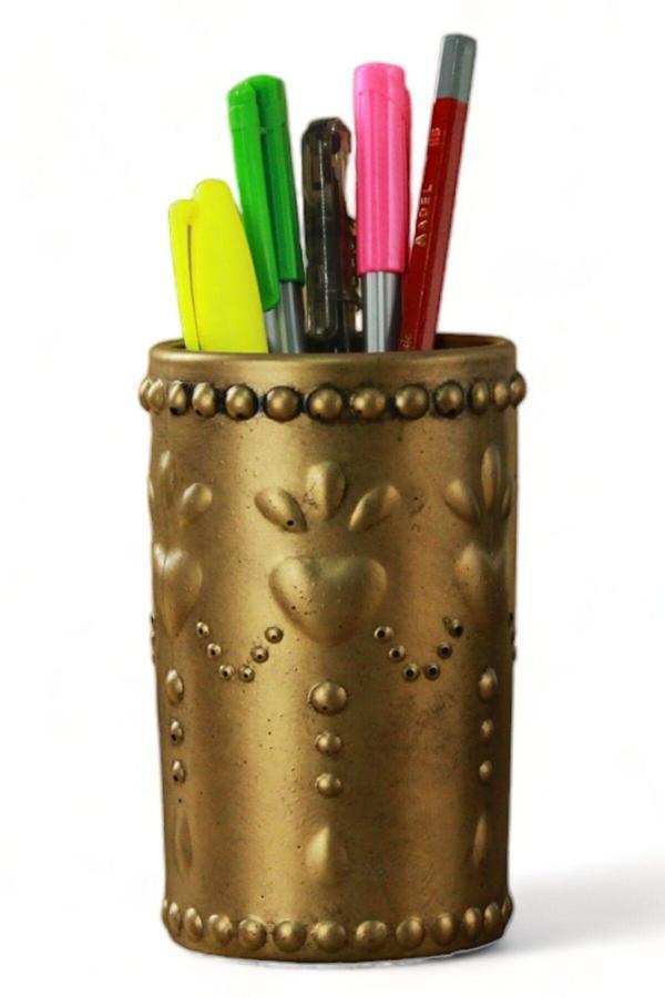 Kalemlik Altın Eskitme Renk Masa Kalemliği Organizer Kalemlik Model 10 - Image 1