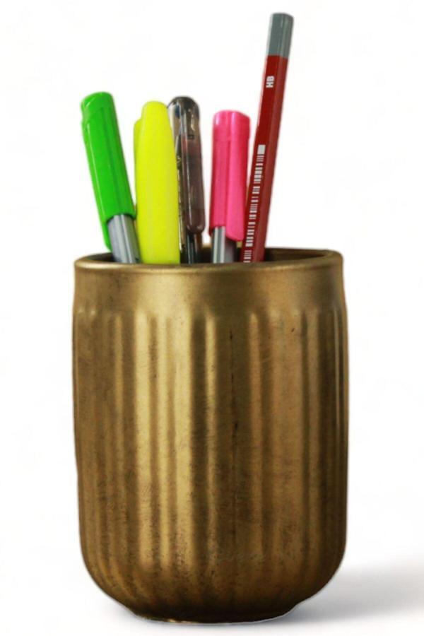 Kalemlik Altın Eskitme Renk Masa Kalemliği Organizer Kalemlik Model 11 - Image 1