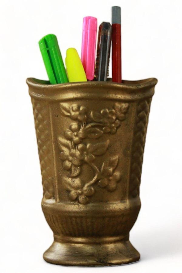 Kalemlik Altın Eskitme Renk Masa Kalemliği Organizer Kalemlik Model 9 - Image 1