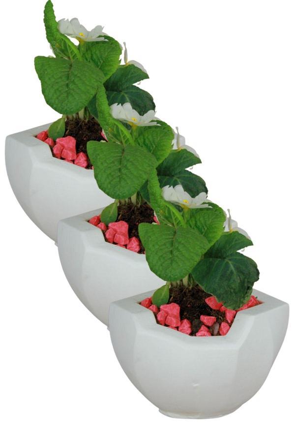 El Yapımı Saksı Seti Gümüş Premium Kalite 3 Adet Dekoratif Saksı Önü Açık - Image 1