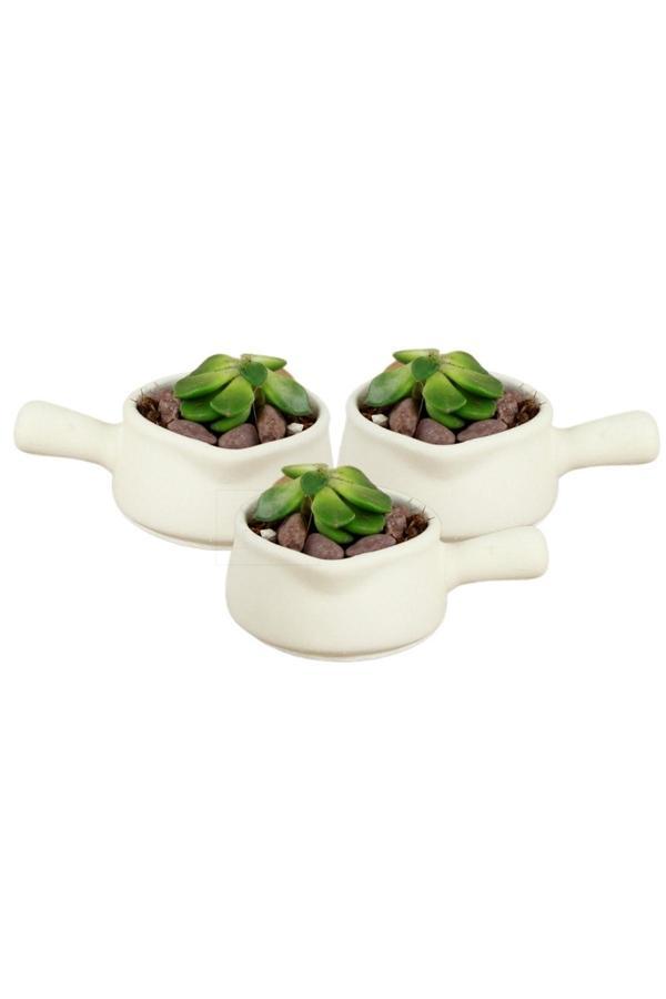 Dekoratif Saksı Minik Kaktüs Saksısı Altın Renk 3 Adet Saksı Seti Mini Tava Model - Image 1