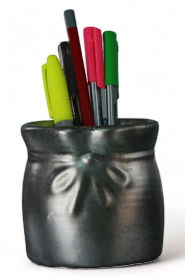 Kalemlik Gümüş Eskitme Renk Masa Kalemliği Organizer Kalemlik Model 8 - Image 1